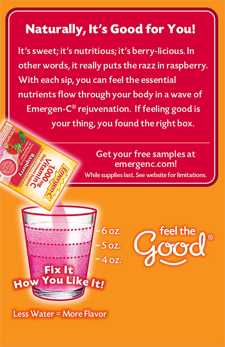 slide 12 of 12, Emergen-C Fizzy Drink Mix 1,000 mg Raspberry Vitamin C 30 ea, 30 ct