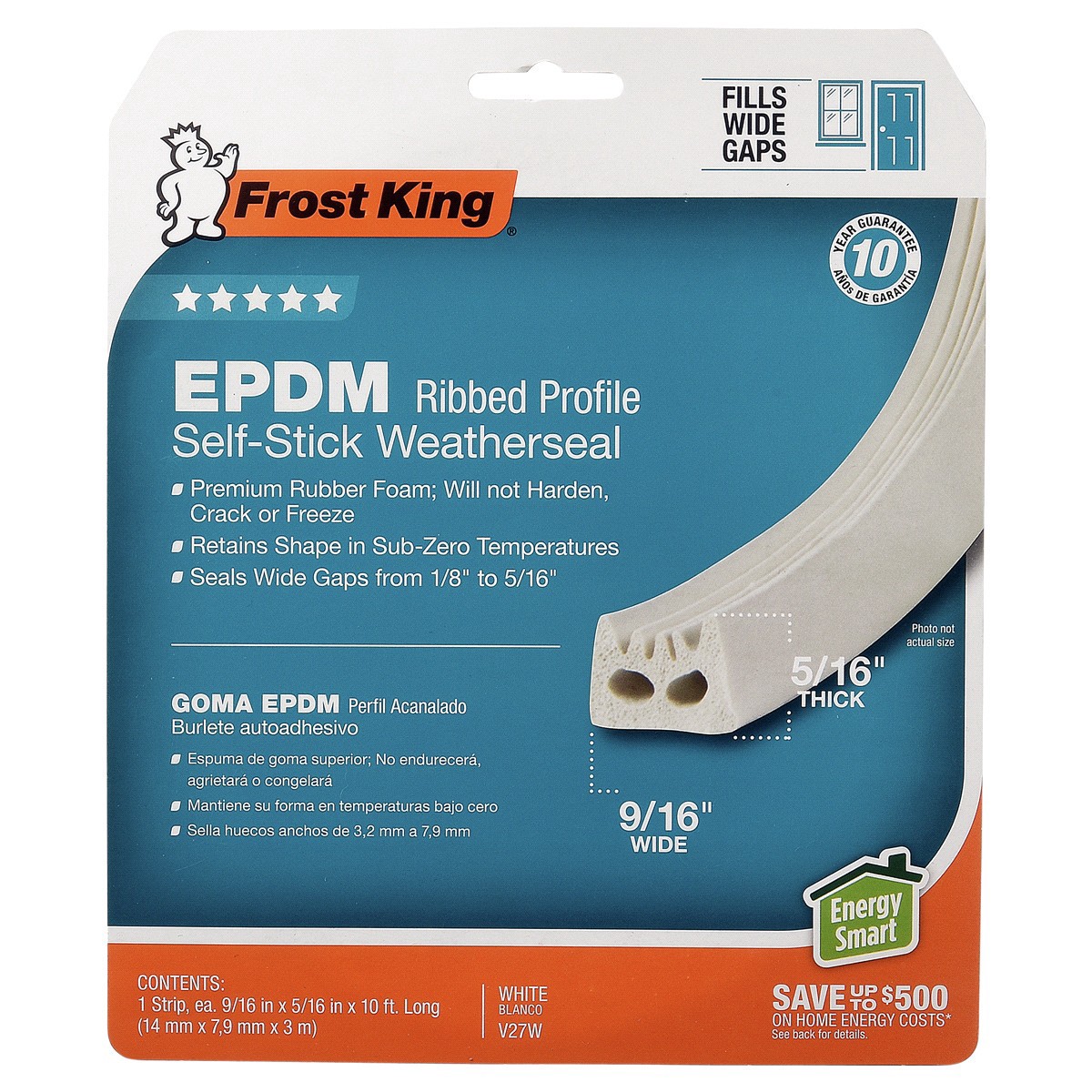 slide 1 of 5, Frost King EPDM Weatherstrip Tape, 1/2 x 5/16 x 10', Cushioned Rib/White, 1/2 gal