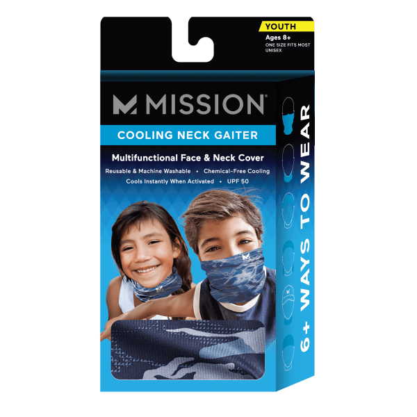 slide 1 of 6, Mission Cooling Neck Gaiter, Youth One Size, Camo, 1 ct