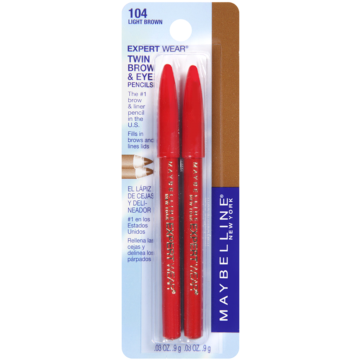 slide 1 of 6, Maybelline Expert Wear Twin Brow & Eye Wood Pencil 04 Light Brown, 0.06 oz