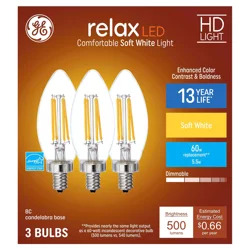 GE Relax HD Soft White 60W LED Clear Decorative Blunt Tip Candelabra Base BC Light Bulbs