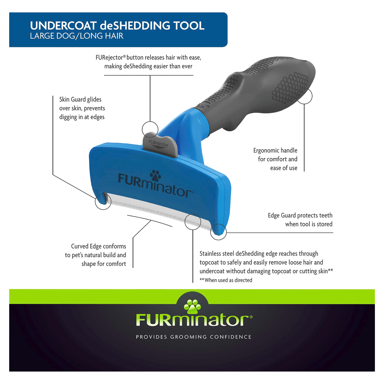 slide 1 of 4, FURminator Long Hair Deshedding Tool for Dogs, 1 ct