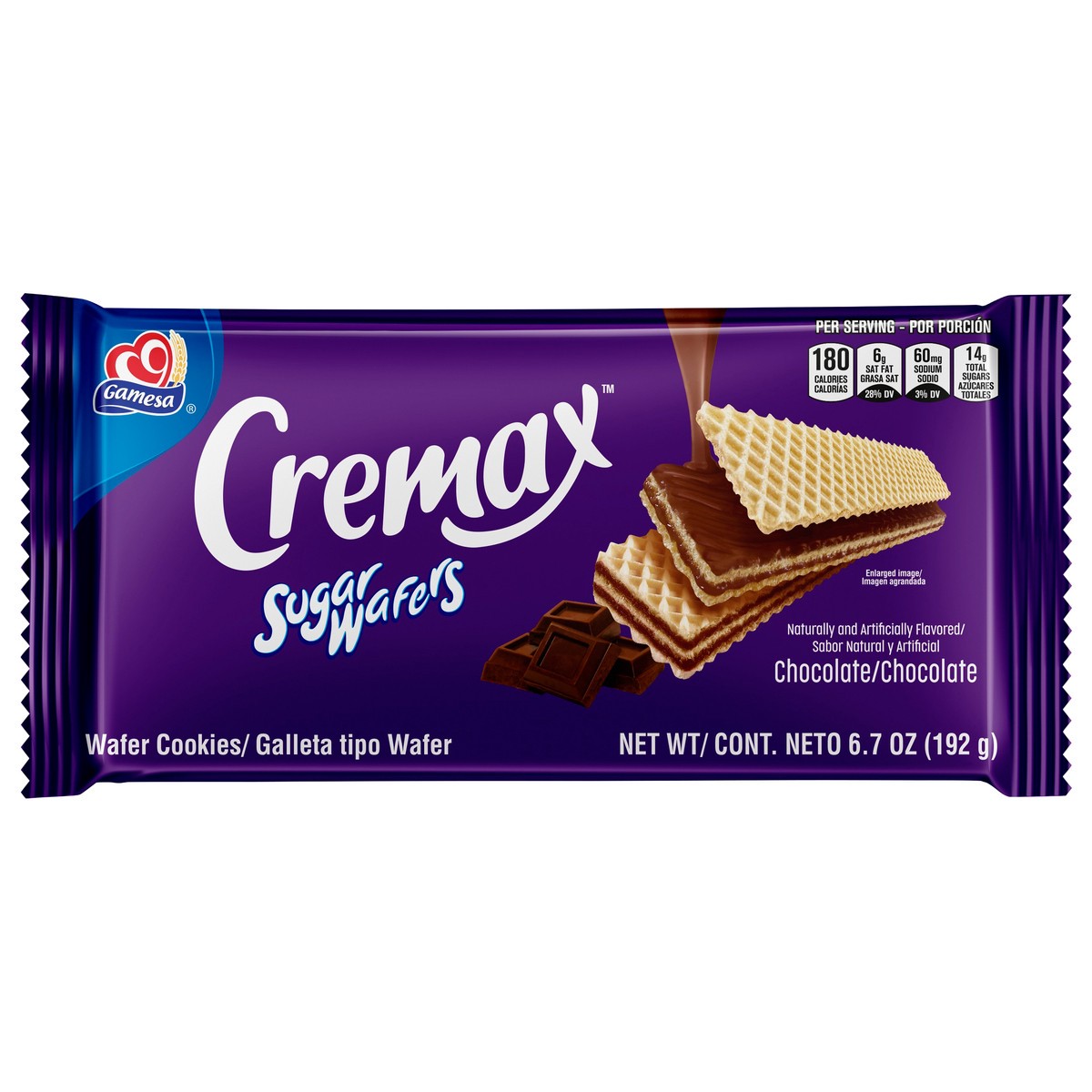 slide 1 of 3, Gamesa Cremax Chocolate Sugar Wafers 6.7 oz Wrapper, 6.8 oz