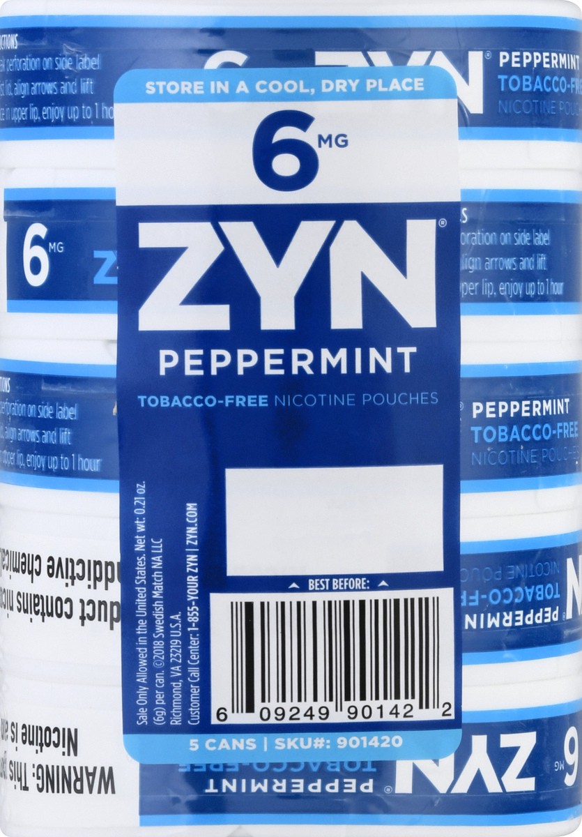 slide 5 of 10, ZYN 6 mg Peppermint Nicotine Pouches 5 ea, 