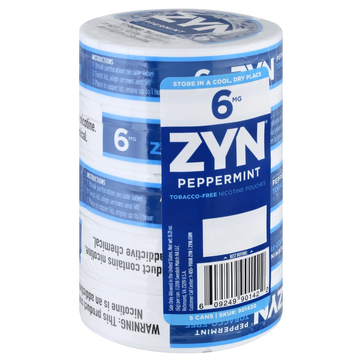 slide 7 of 10, ZYN 6 mg Peppermint Nicotine Pouches 5 ea, 