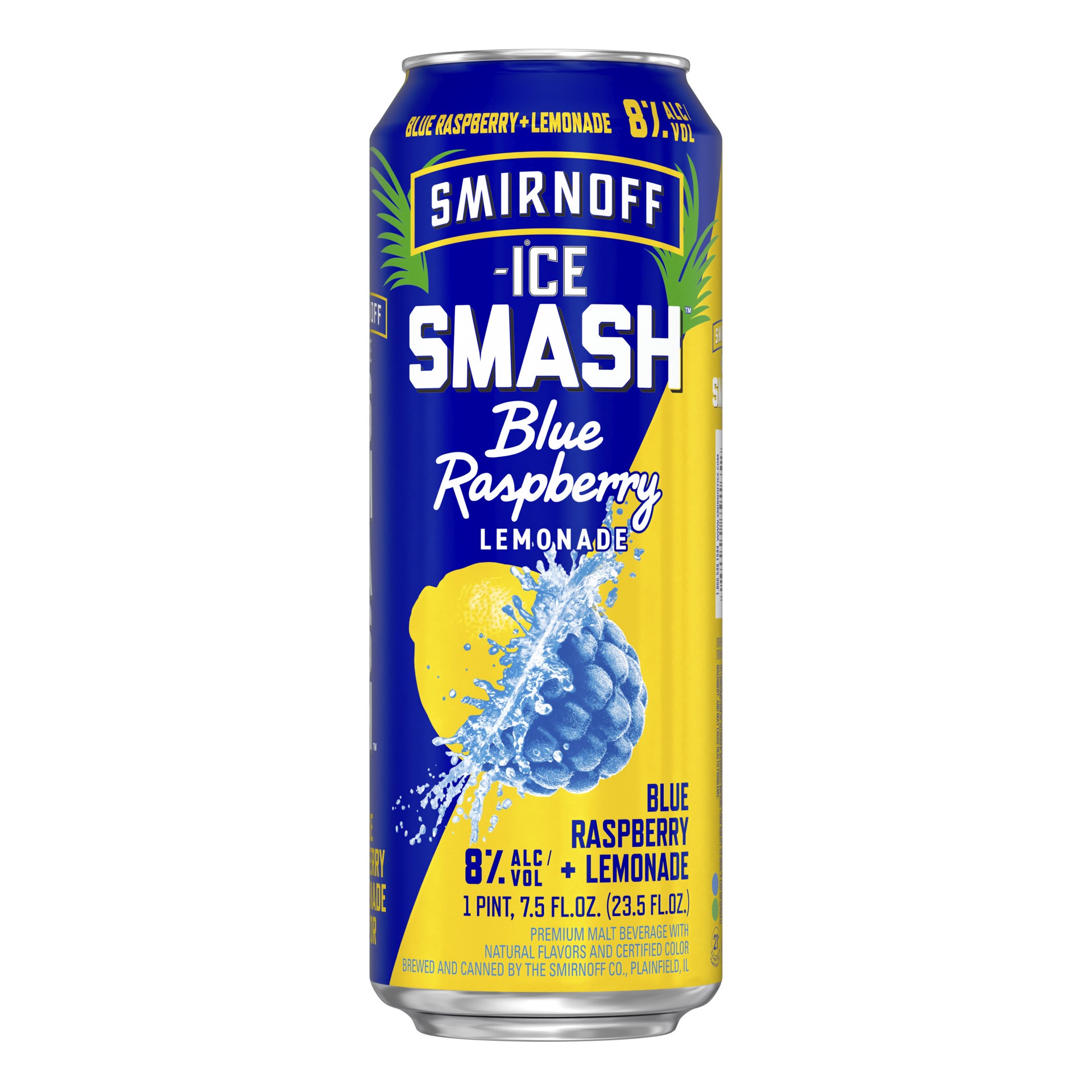 slide 5 of 5, Smirnoff Ice Smash Blue Raspberry Lemonade, 23.5 fl oz, Single Serve Can, 8% ABV, 23.50 fl. oz