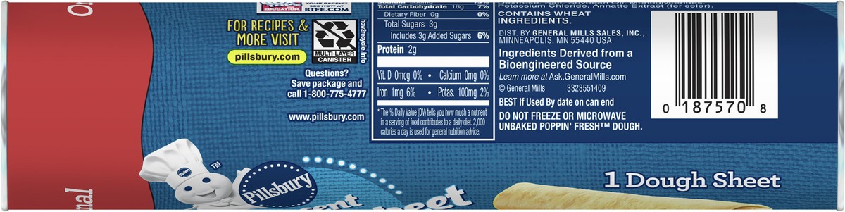 slide 4 of 14, Pillsbury Dough Sheet, Original Crescent, Refrigerated Canned Pastry Dough, 1 Sheet, 8 oz, 8 oz