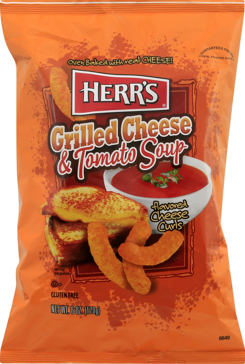 slide 13 of 13, Herr's Grilled Cheese & Tomato Soup Cheese Curls 6 oz, 7 oz