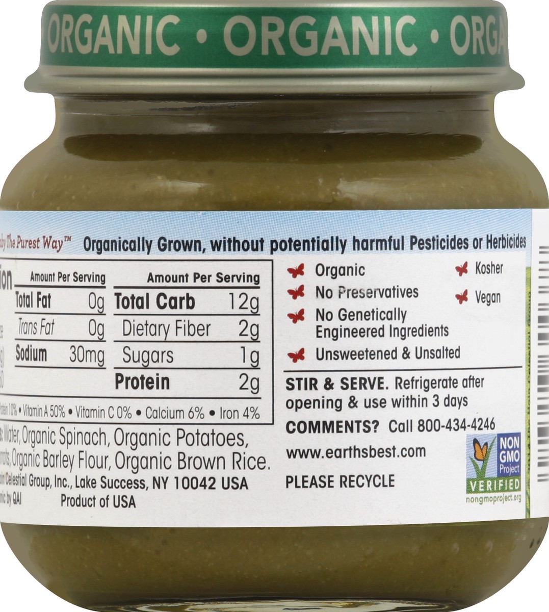 slide 6 of 6, Earth's Best Organic Spinach & Potato Baby Food, 4 oz