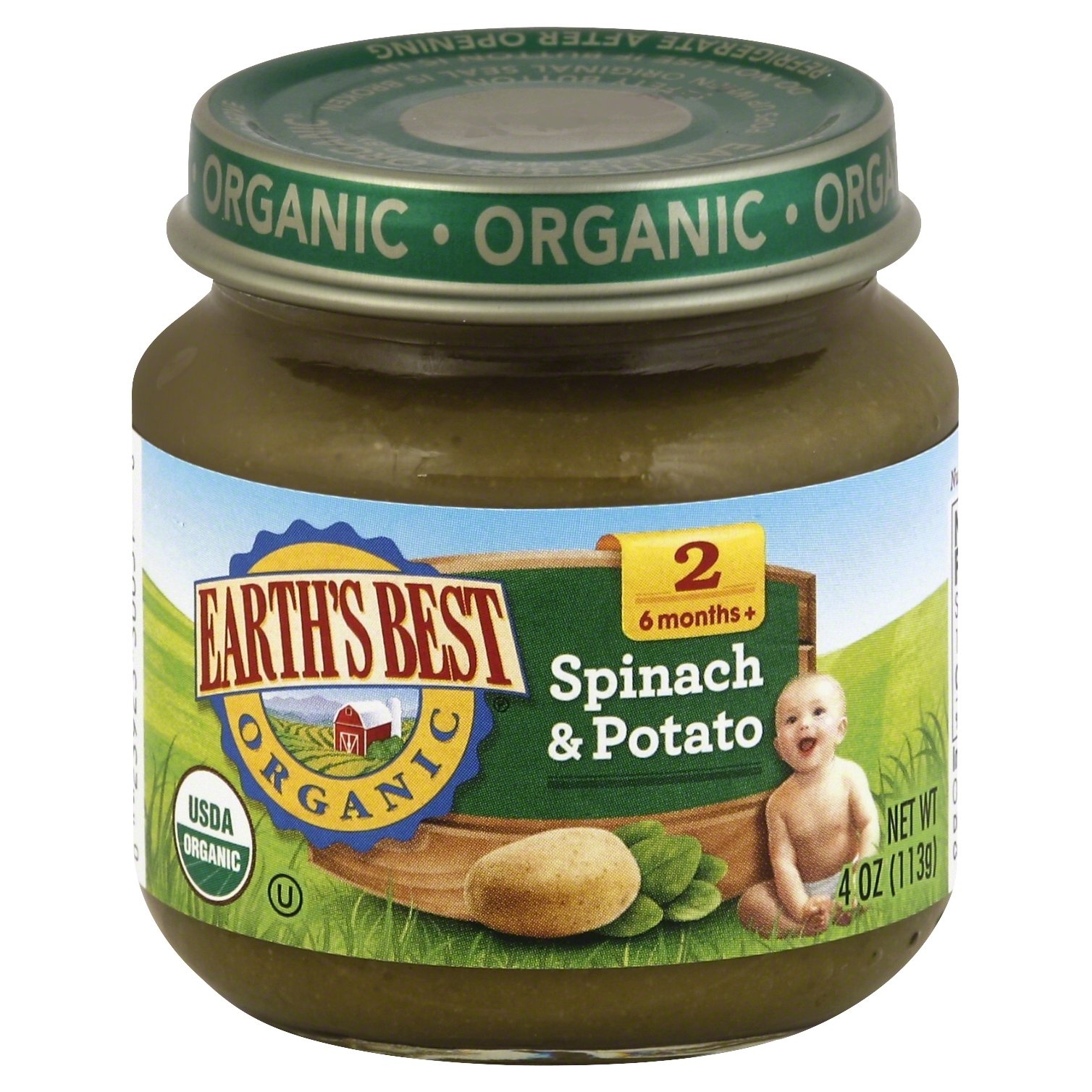 slide 1 of 6, Earth's Best Organic Spinach & Potato Baby Food, 4 oz