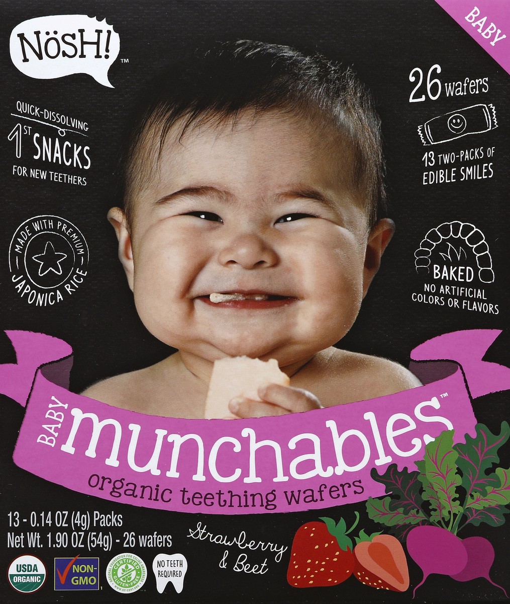 slide 4 of 4, Nosh Baby Munchables, Beet & Strawberry Organic Teething Wafers, 1.9 oz