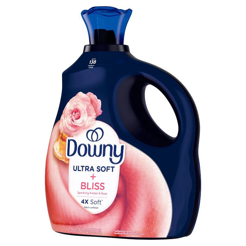 slide 4 of 13, Downy Ultra Soft + Bliss Sparkling Amber & Rose Liquid Fabric Softener - 93 fl oz, 93 oz