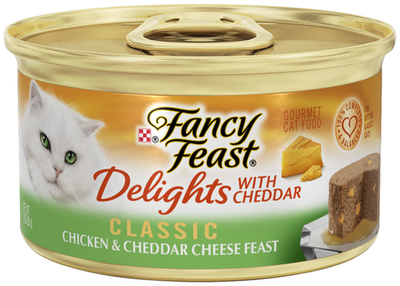 slide 1 of 1, Fancy Feast Delights Classic Chicken & Cheddar Cheese Feast Cat Food, 3 oz