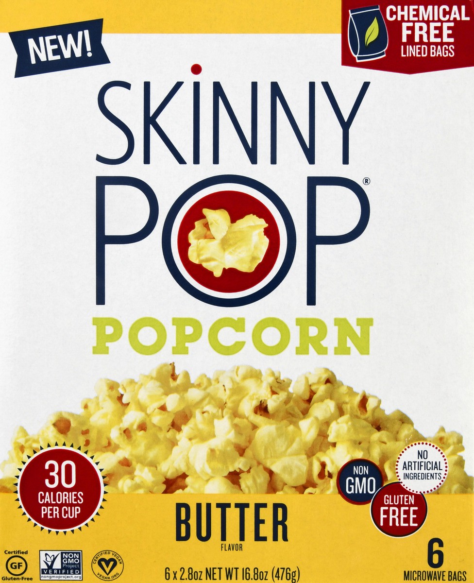 slide 2 of 9, SkinnyPop Microwave Bags Butter Flavor Popcorn 6 ea, 6 ct