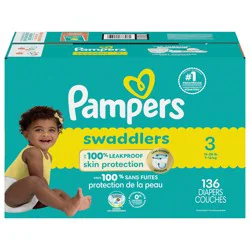 Pampers Swaddlers Diapers, Size 3 (16-28 lbs), 136 Count, Ultra Absorbent Disposable Baby Diaper