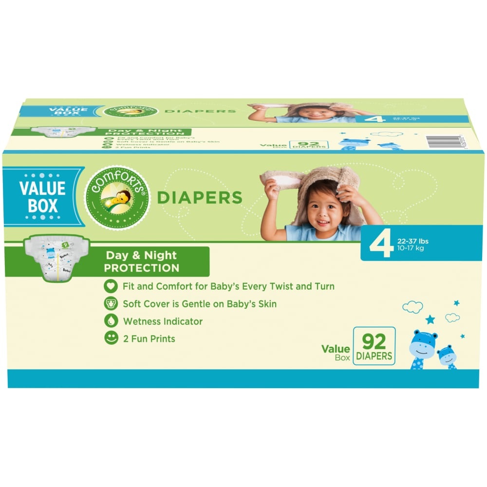 slide 1 of 1, Comforts Size 4 Diapers, 92 ct