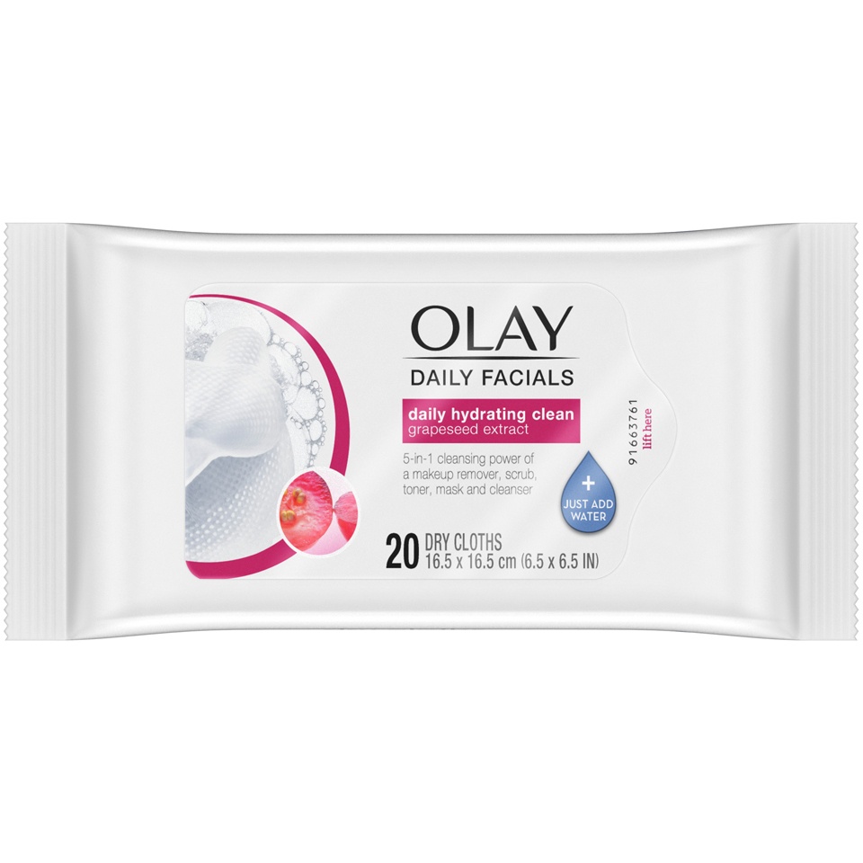 slide 1 of 1, Olay Daily Facials Dry Cloths, 20 ct