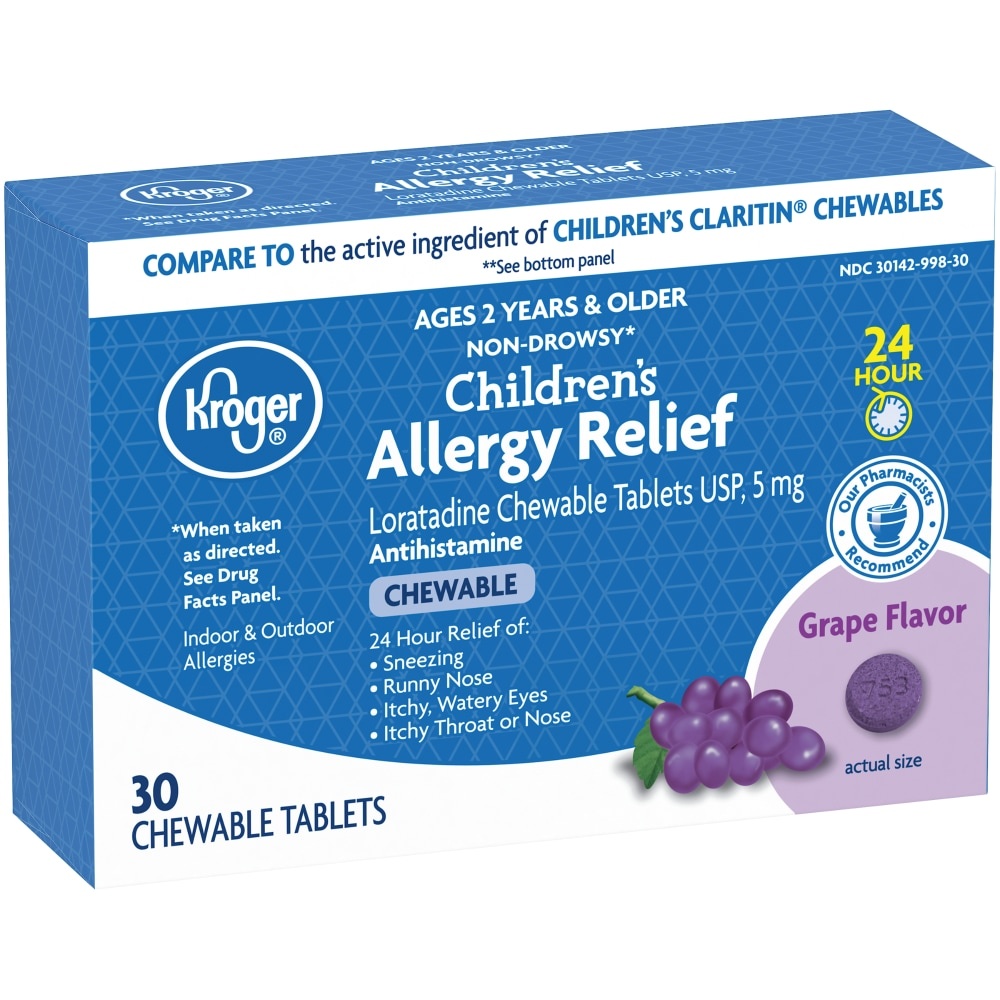 slide 1 of 1, Kroger Children's Allergy Grape Chewable Tablets, 30 ct