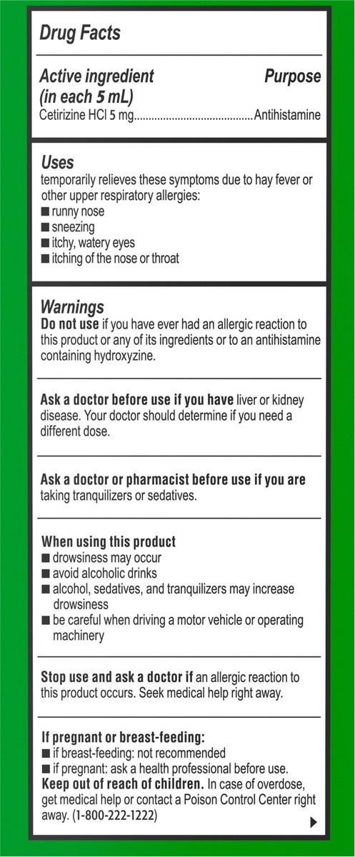 slide 9 of 13, Zyrtec Children's Zyrtec 24 Hour Allergy Relief Syrup, 5 mg Cetirizine HCl Antihistamine, Kids Allergy Medicine for Indoor & Outdoor Allergy Relief, Dye-Free & Sugar-Free, Grape, 8 fl. oz, 8 fl oz