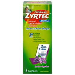 Zyrtec Children's Zyrtec Allergy Syrup, Dye-Free, Sugar-Free, Grape, 8 Fl. Oz