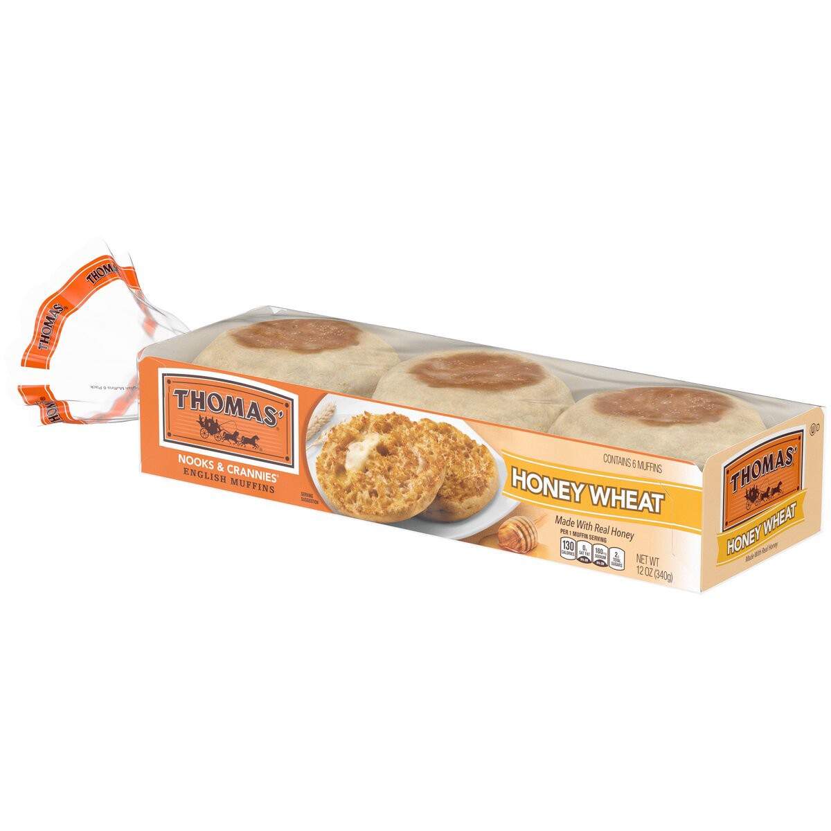 slide 3 of 7, Thomas' Honey Wheat English Muffin, 6 ct