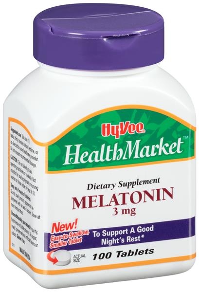 slide 1 of 1, Hy-Vee HealthMarket Melatonin 3 mg Dietary Supplement Tablets, 100 ct