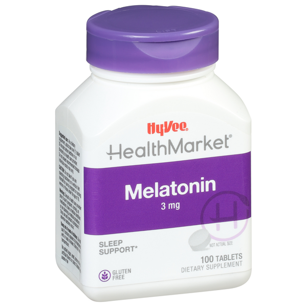 slide 1 of 1, Hy-Vee HealthMarket Melatonin 3 mg Dietary Supplement Tablets, 100 ct