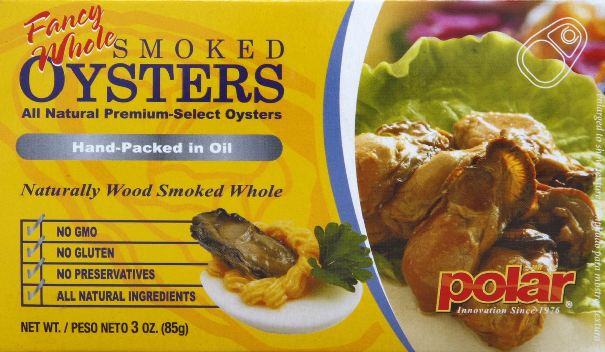 slide 4 of 4, Polar Smoked Oysters, Fancy Whole, 3 oz