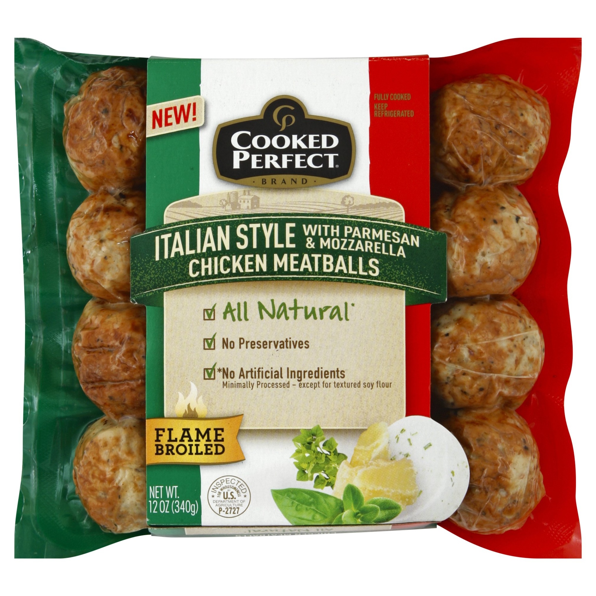 slide 1 of 1, Cooked Perfect Italian Style Chicken Meatballs With Parmesan & Mozzarella, 12 oz