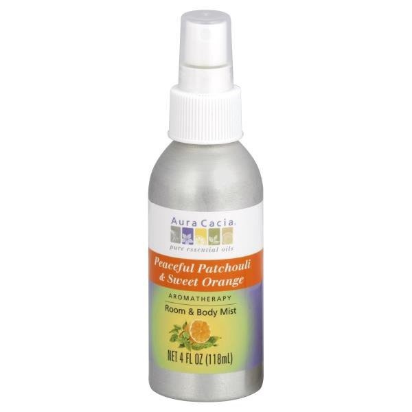 slide 1 of 1, Aura Cacia Aromatherapy Mist Room & Body Peaceful Patchouli & Sweet Orange, 4 fl oz