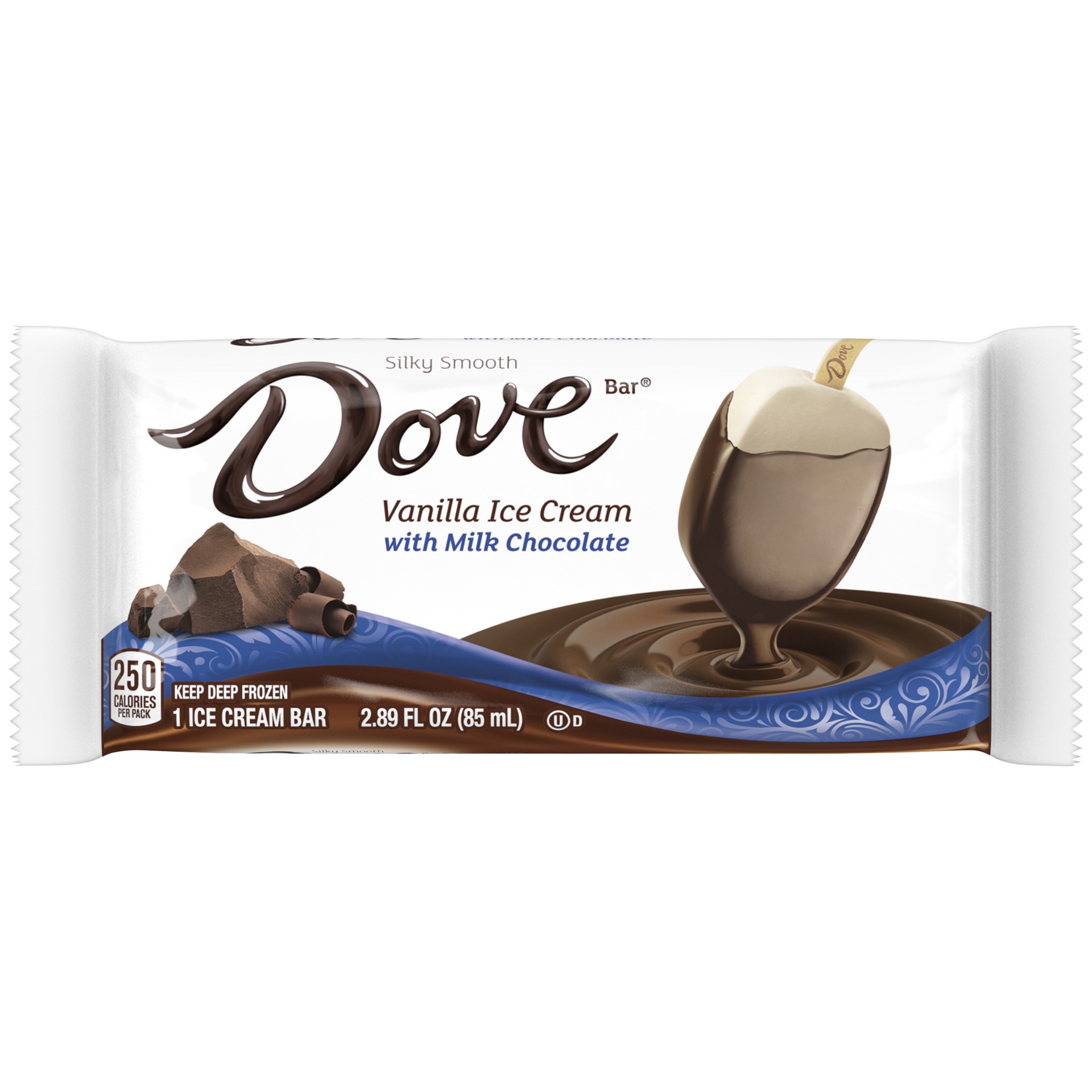 slide 1 of 9, DOVE Vanilla Ice Cream Bar Coated With Milk Chocolate, 1 ct, 2.89 fl oz