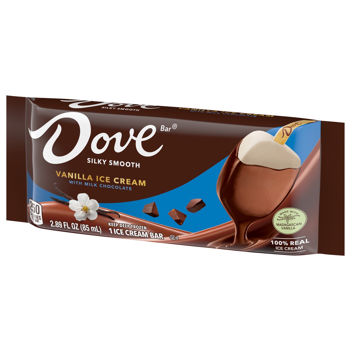 slide 8 of 9, DOVE Vanilla Ice Cream Bar Coated With Milk Chocolate, 1 ct, 2.89 fl oz