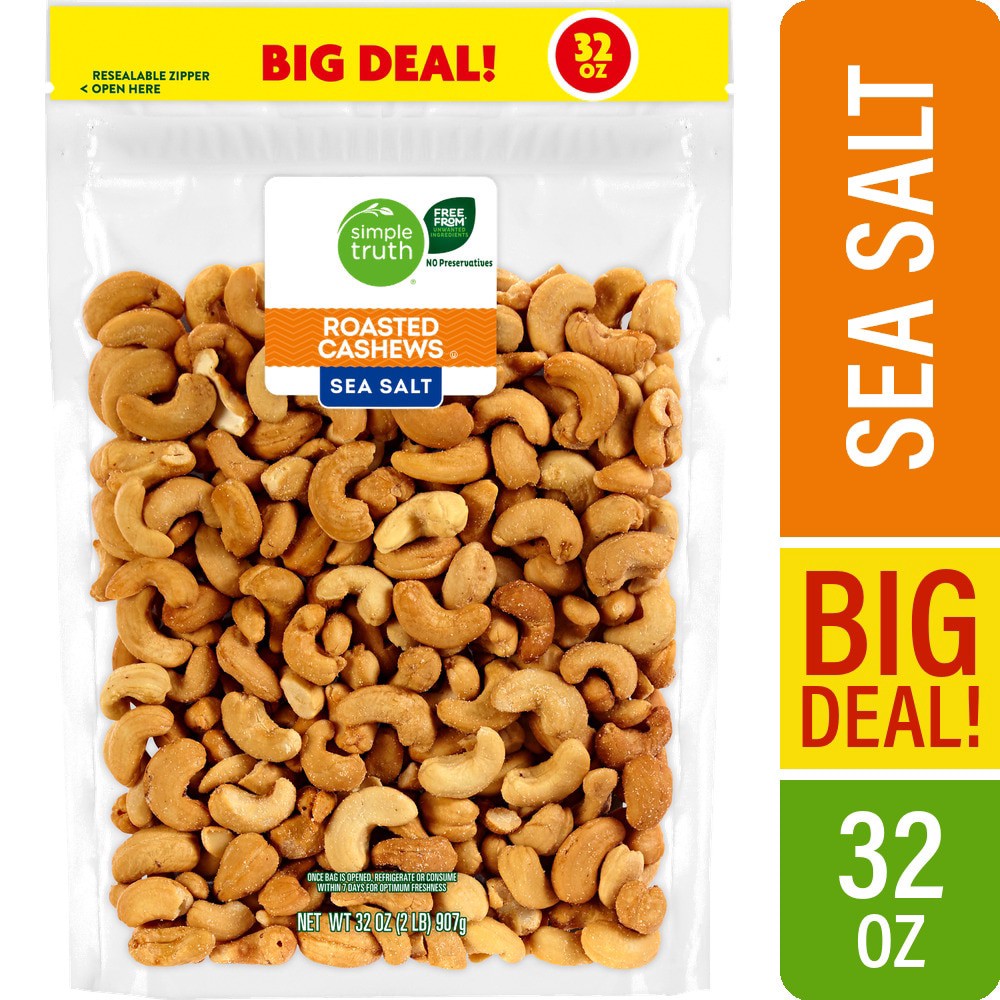 slide 1 of 4, Simple Truth Sea Salt Roasted Cashews, 32 oz