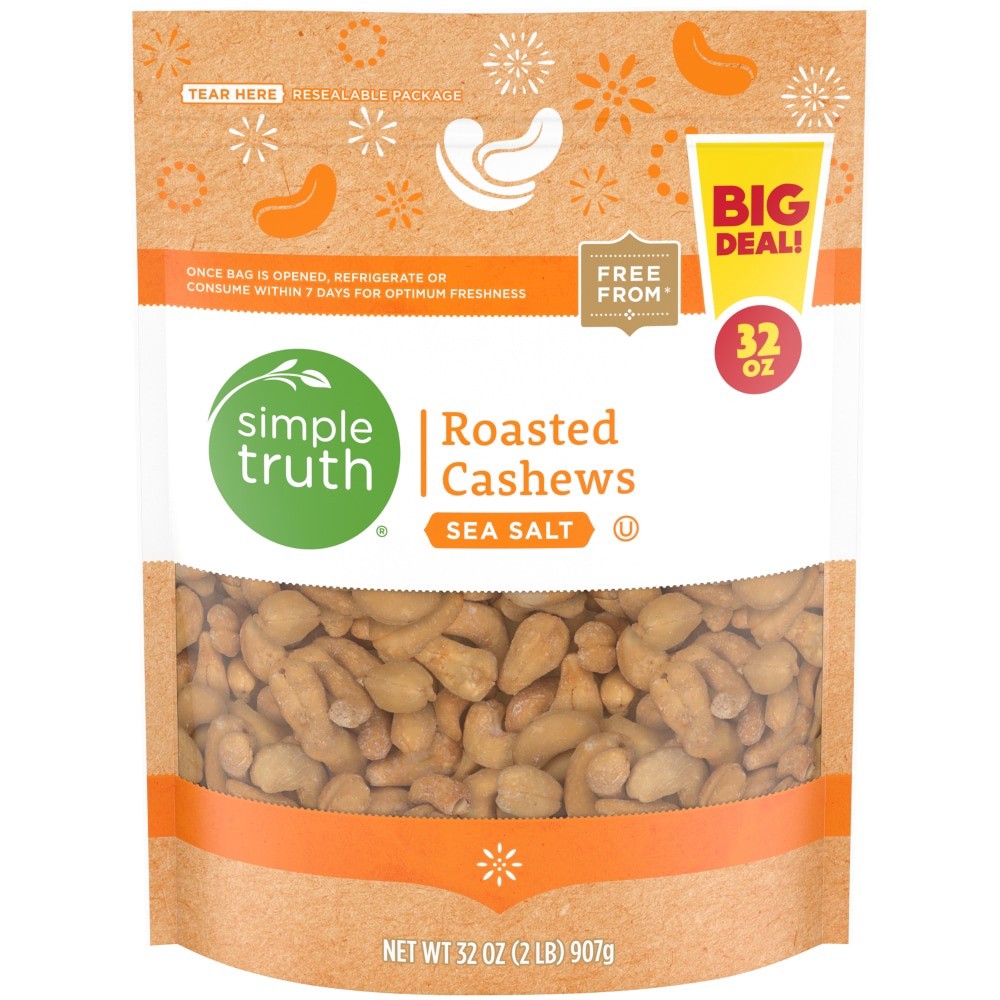 slide 1 of 1, Simple Truth Sea Salt Roasted Cashews, 32 oz