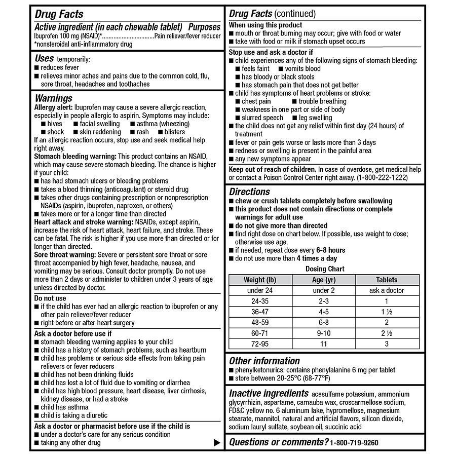 slide 4 of 5, Walgreens Children's Ibuprofen 100 mg, Chewable Orange, 24 ct
