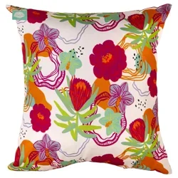 Destination Holiday Peony / Pink Blocks Outdoor Throw Pillow