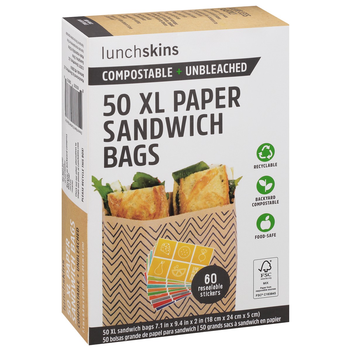 slide 5 of 9, LunchSkins Unbleached Compostable Quart Paper Bags, 50 ct