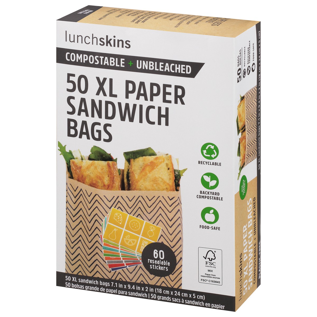 slide 7 of 9, LunchSkins Unbleached Compostable Quart Paper Bags, 50 ct
