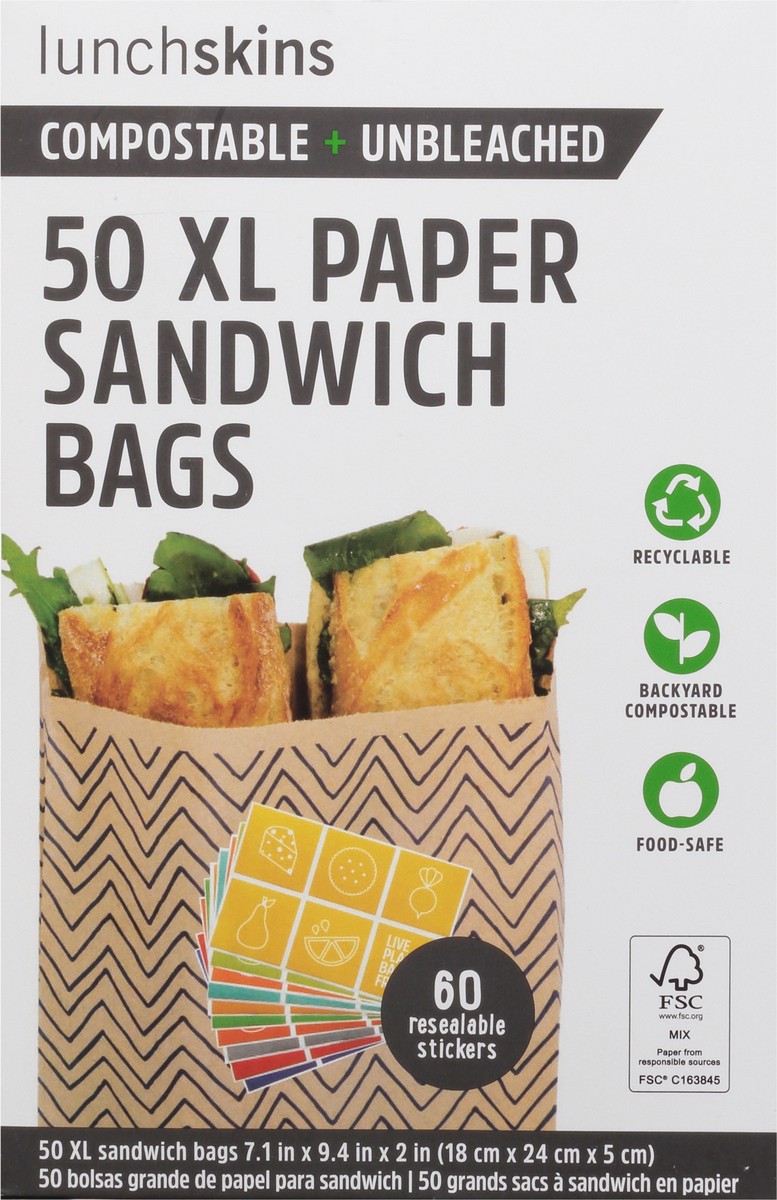 slide 4 of 9, LunchSkins Unbleached Compostable Quart Paper Bags, 50 ct