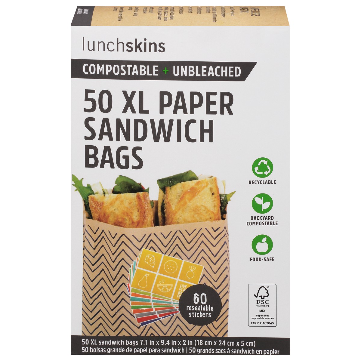 slide 2 of 9, LunchSkins Unbleached Compostable Quart Paper Bags, 50 ct