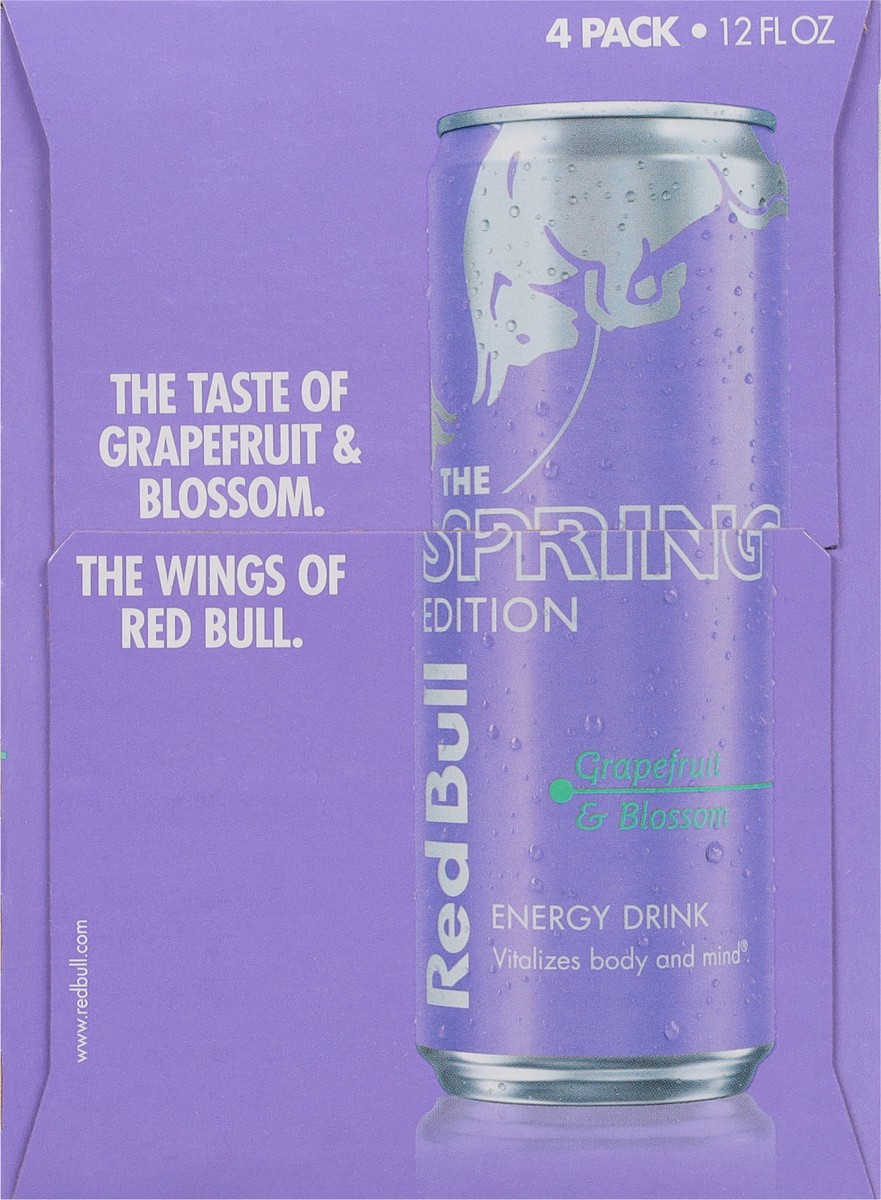 slide 9 of 13, Red Bull Spring Edition Energy Drink, Grapefruit, 12 fl. oz., Pack of 4 cans, with 114mg Caffeine, Taurine & B Vitamins, 4 pk