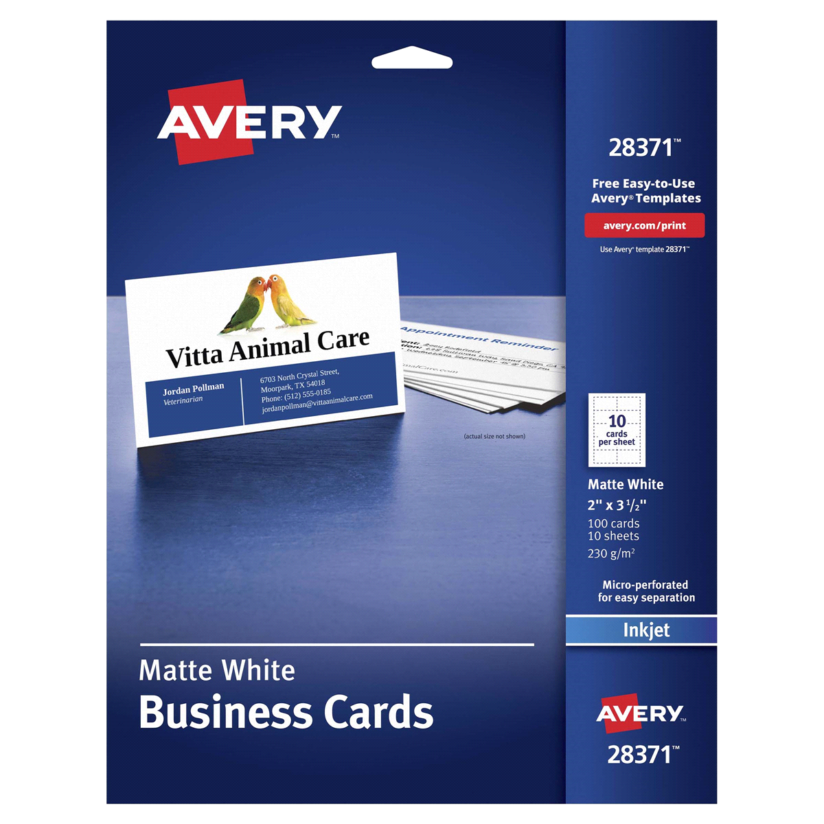 slide 1 of 2, Avery Business Cards for Inkjet Printers 28371, Matte White, 100 ct