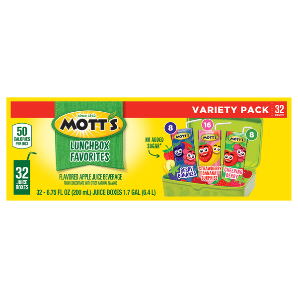 slide 1 of 1, Mott's Mott’s Lunchbox Favorites Variety Pack, 6.75 fl oz boxes, 32 pack, 32 ct