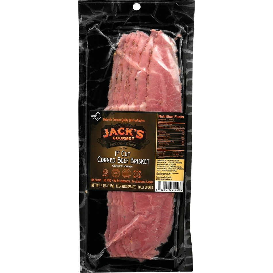 slide 1 of 1, Jack's Gourmet Beef Brisket, Corned, 1st Cut, 4 oz