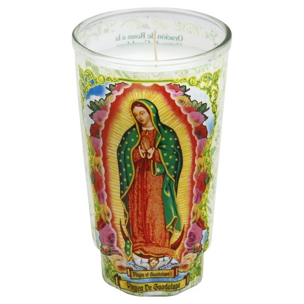 slide 1 of 1, Indio Virgin Guadalupe Reusable Glass Jar Candle - White, 8 in