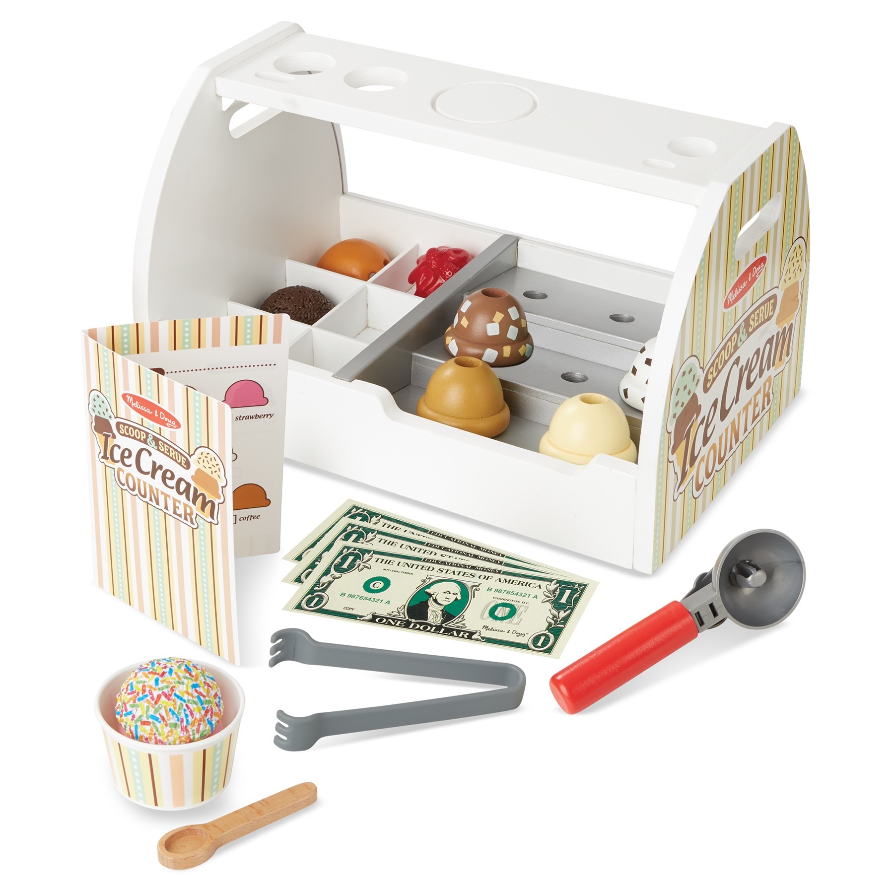 slide 1 of 11, Melissa & Doug Wooden Scoop And Serve Ice Cream Counter - Play Food And Accessories, 20 ct