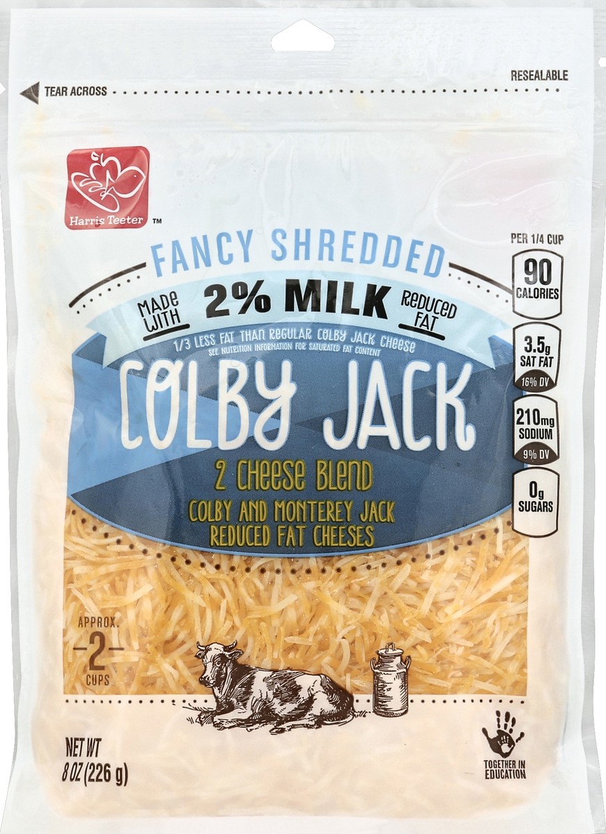 slide 2 of 3, Harris Teeter Fancy Shredded Two Cheese Blend Colby Jack Cheese, 8 oz