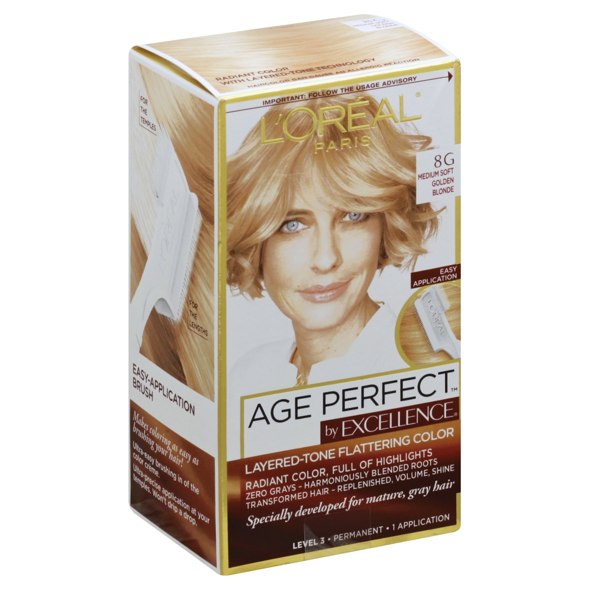 slide 1 of 1, L'Oréal Excellence Age Perfect Layered-Tone Flattering Color, 8G Medium Soft Golden Blonde, 8 gram