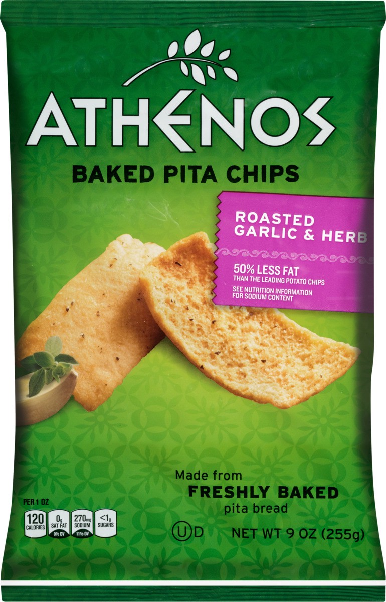 slide 3 of 7, Athenos Roasted Garlic & Herb Baked Pita Chips, 9 oz Bag, 9 oz