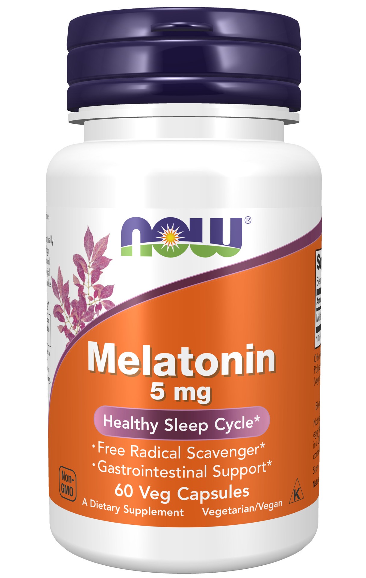 slide 1 of 4, NOW Supplements Melatonin 5 mg - 60 Veg Capsules, 60 ct